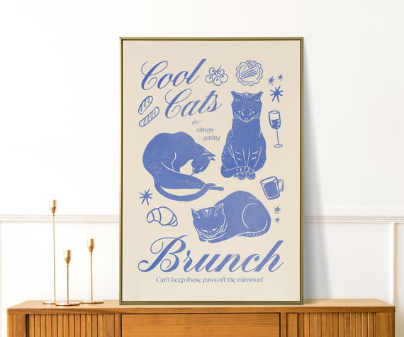 Cool Cats Wall Art Funny Cat Print Retro Apartment Decor Kitchen Gift For Lovers Brunch