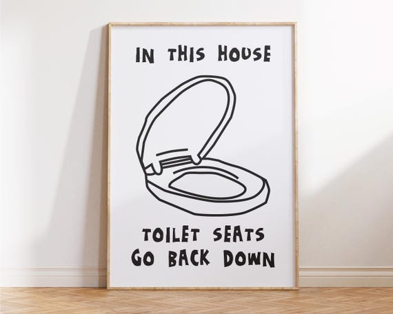 Toilet Seats Go Back Down Print Funny Bathroom Wall Art Cute Preppy Restroom Decor Retro Style For Him