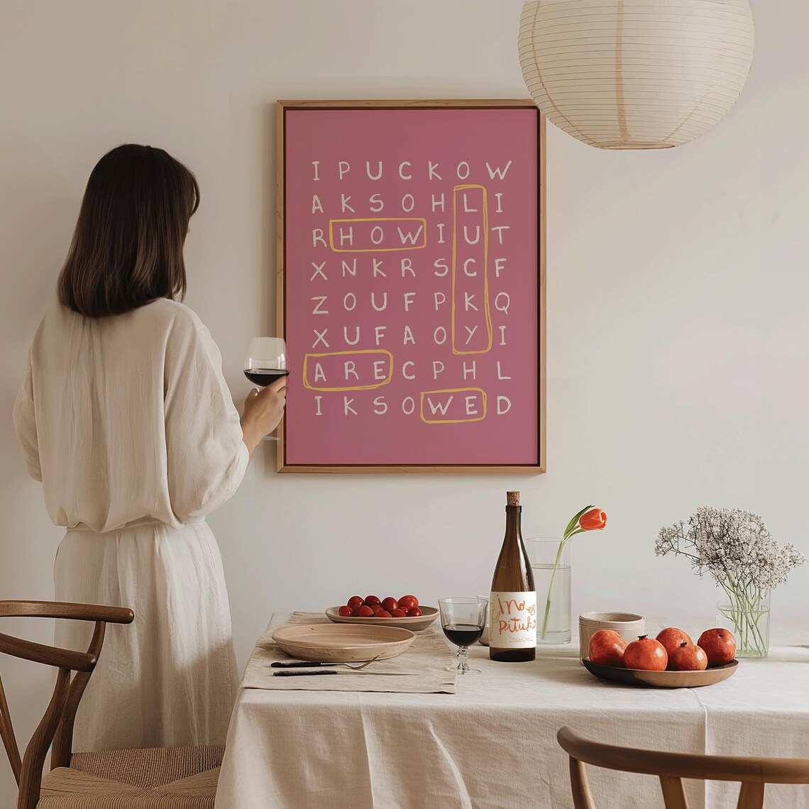 How Lucky Are We Word Search Pink Typography Quote Poster For Bedrooms
