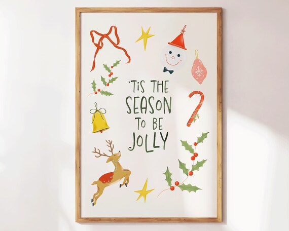 Retro Christmas Ornaments Wall Art Festive Xmas Home Decor Illustration Print Perfect Holiday Gift For A Trendy