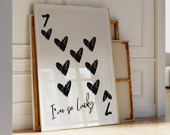 Seven of Hearts Im So Lucky Retro Black Hearts Lucky Girl Poster