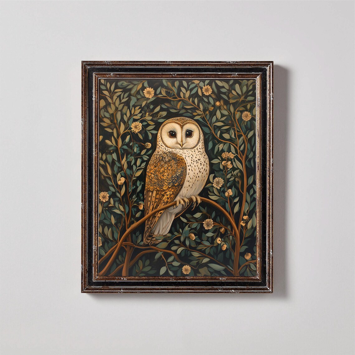 Fall Decor Owl Oil Painting, Moody Bird Art Print