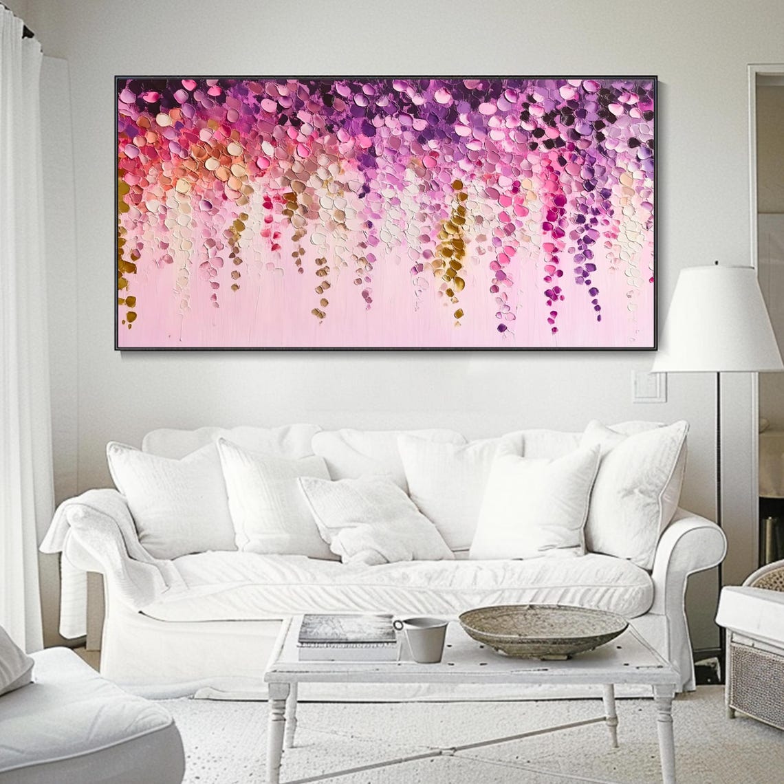 Cascading Pink Wisteria Blossoms Abstract Floral Texture Poster - Image 2