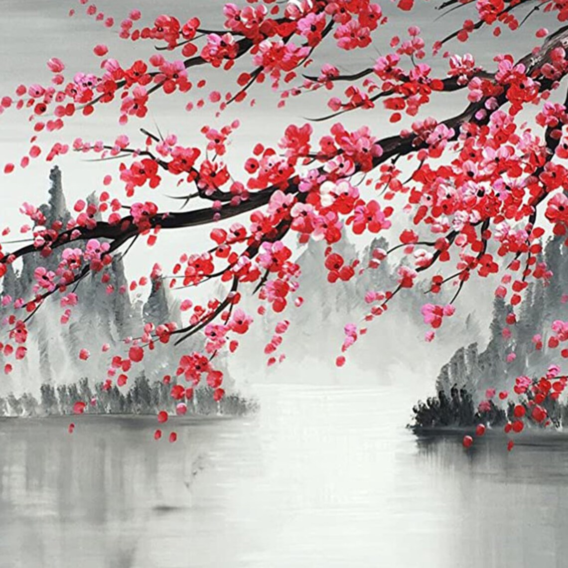 Pink Plum Blossom Chinese Style Wall Art Print - Image 2
