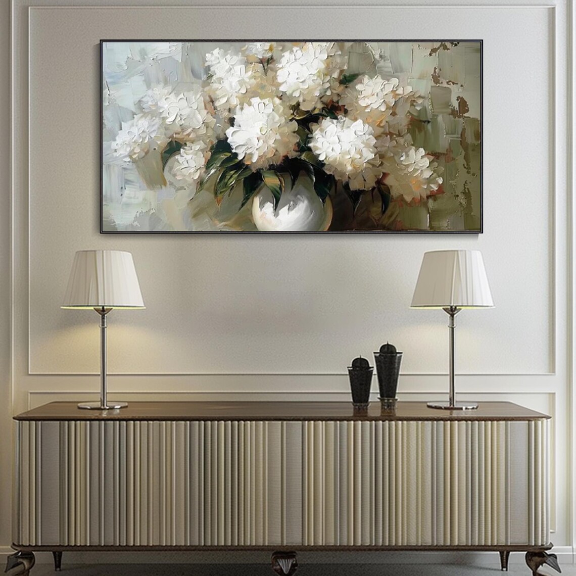 White Hydrangea Abstract Art Print, Modern Texture - Image 2