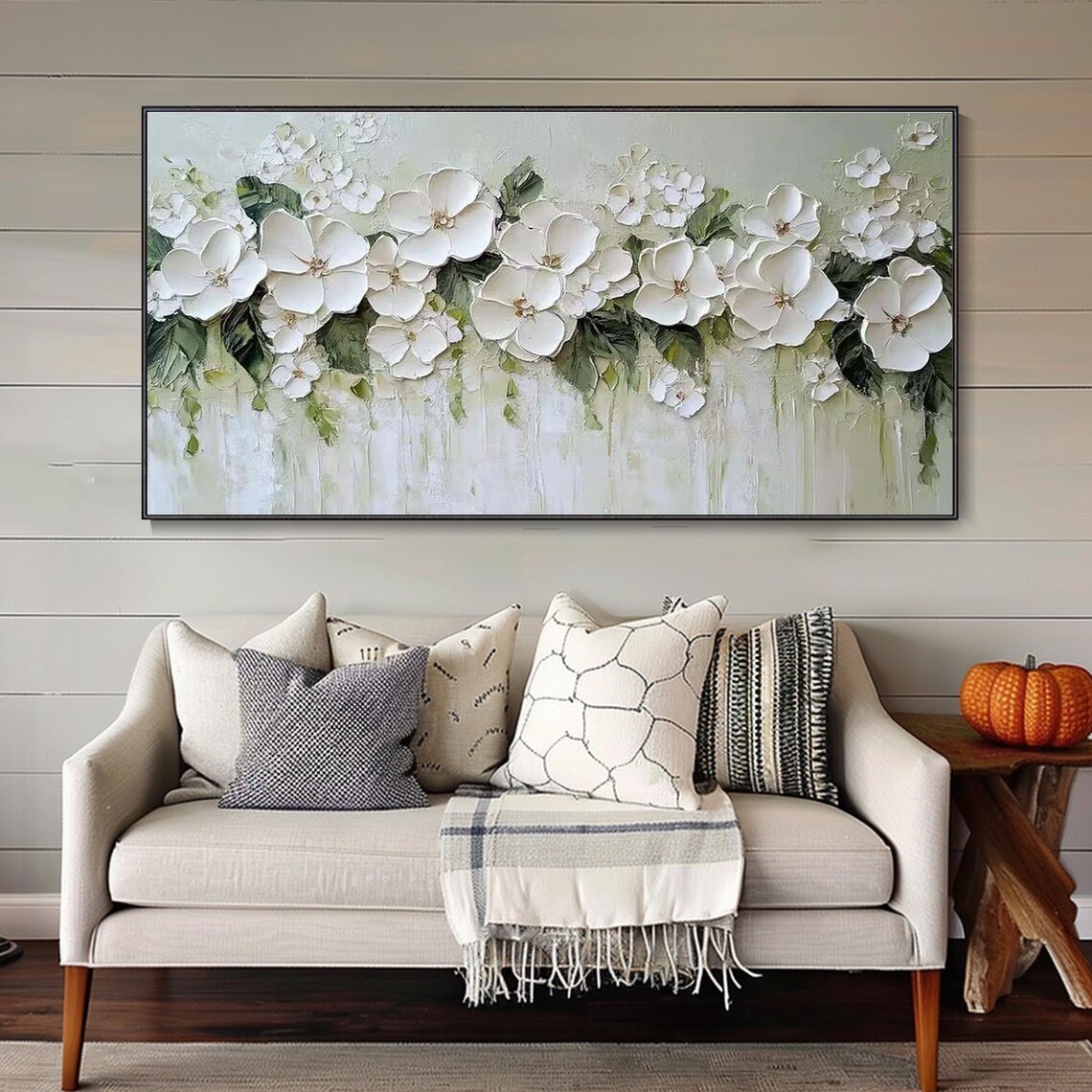 White Blossom Garland Hanging Flowers Minimalist Painting Poster - Image 2