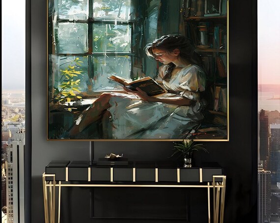 Antique Portrait Woman Reading, Vintage Bedroom Decor