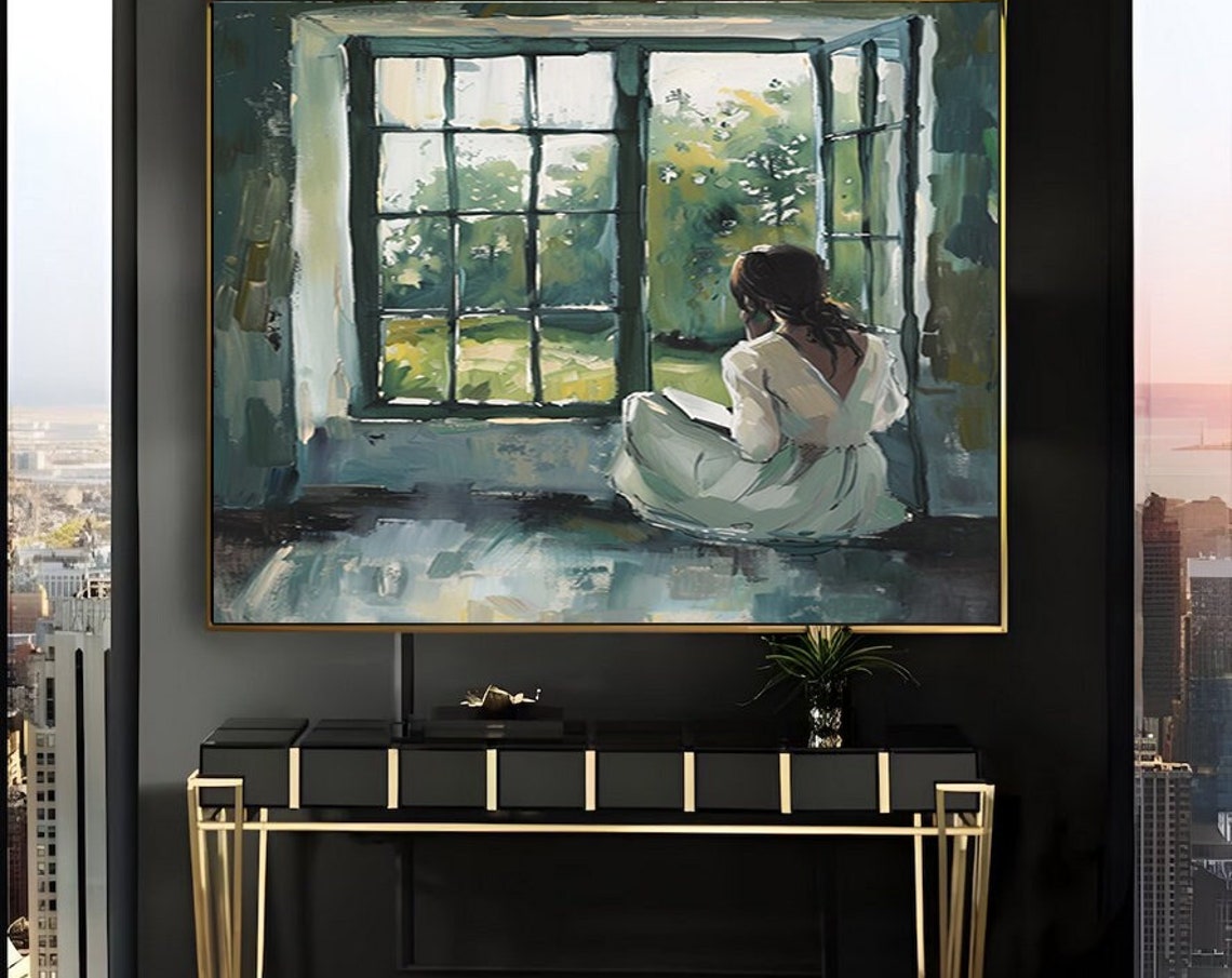 Woman Reading by an Open Window in Soft Natural Light Poster