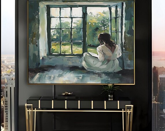 Woman Reading by an Open Window in Soft Natural Light Poster