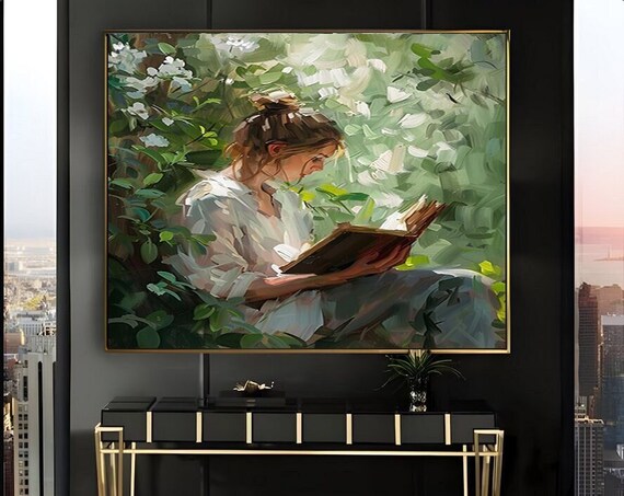 Woman Reading in a Flowering Garden Nook Oil Painting Poster