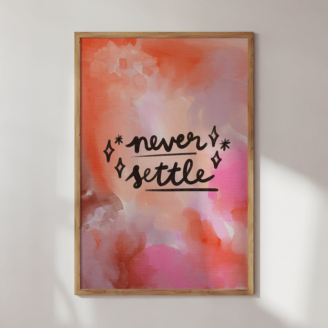 Never Settle Motivational Quote Watercolor Typography Poster