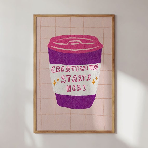Motivational Coffee Quotes Art Print Colorful Hand Lettered Poster