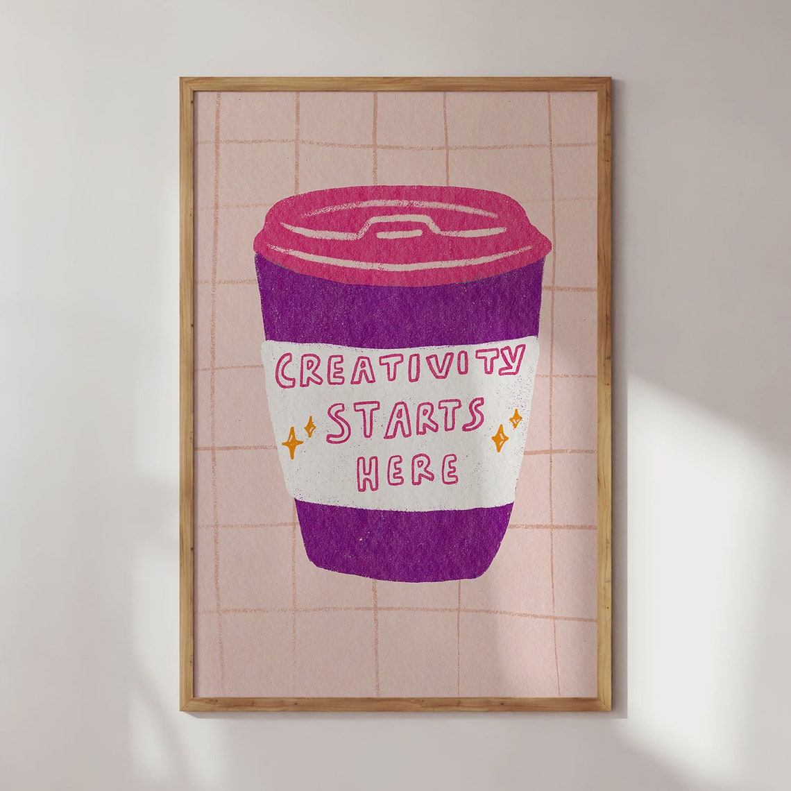 Creativity Starts Here Coffee Cup Pink Motivational Kitchen Wall Art