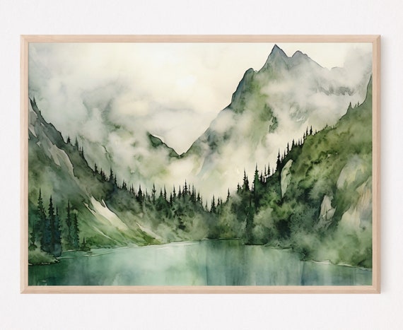 Mountain Lake Watercolor Painting Art Print