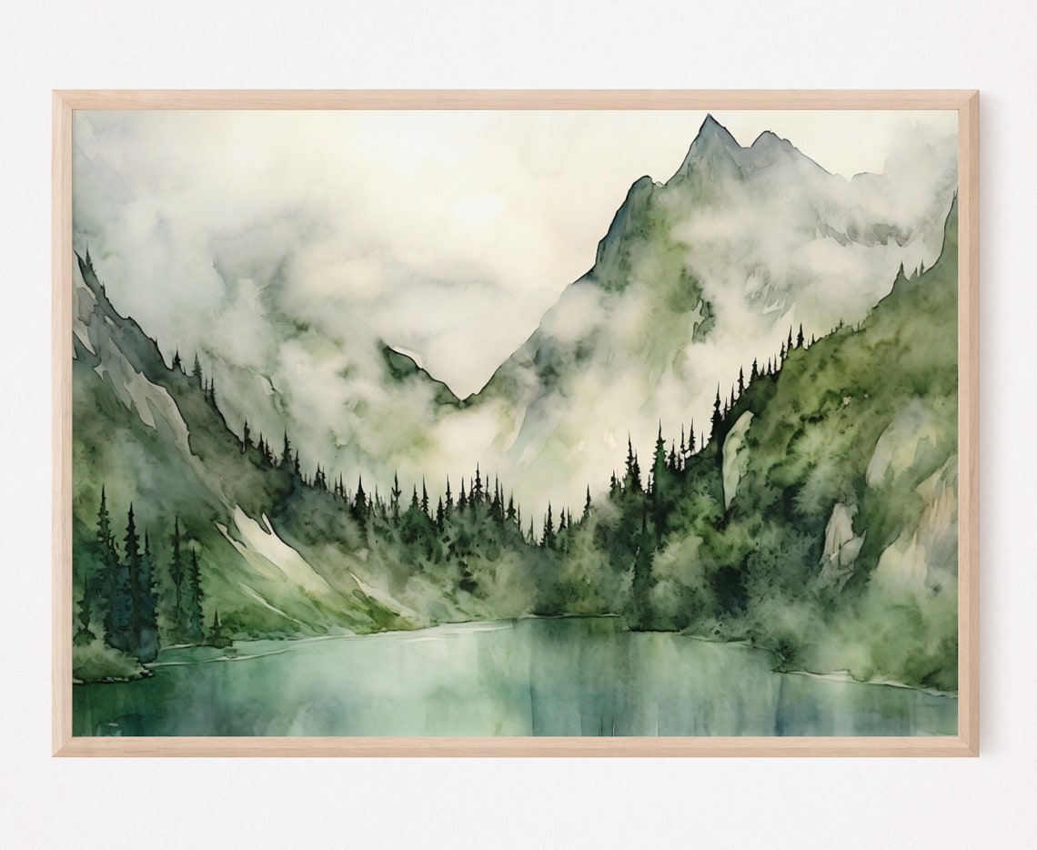 Mountain Lake Watercolor Painting Art Print