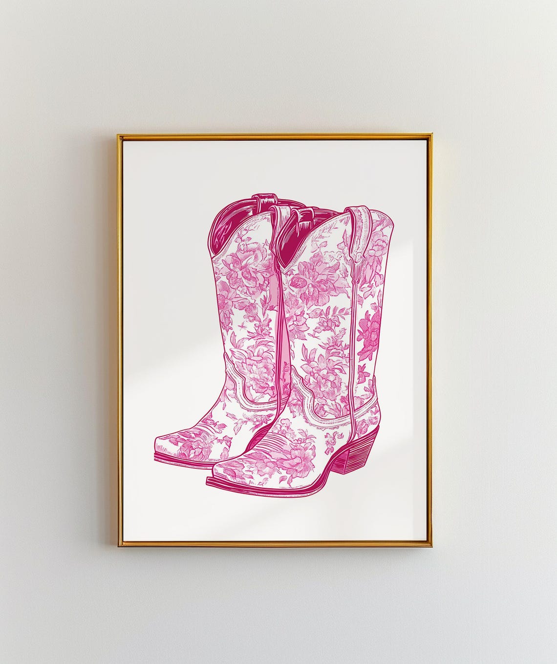 Pink Cowgirl Boots Print Cowgirlboots Wall Art Minimalist Pink Wall Art Poster Vintage Cowgirl Coastal Print Pink Cowboy Boots Print - Image 2