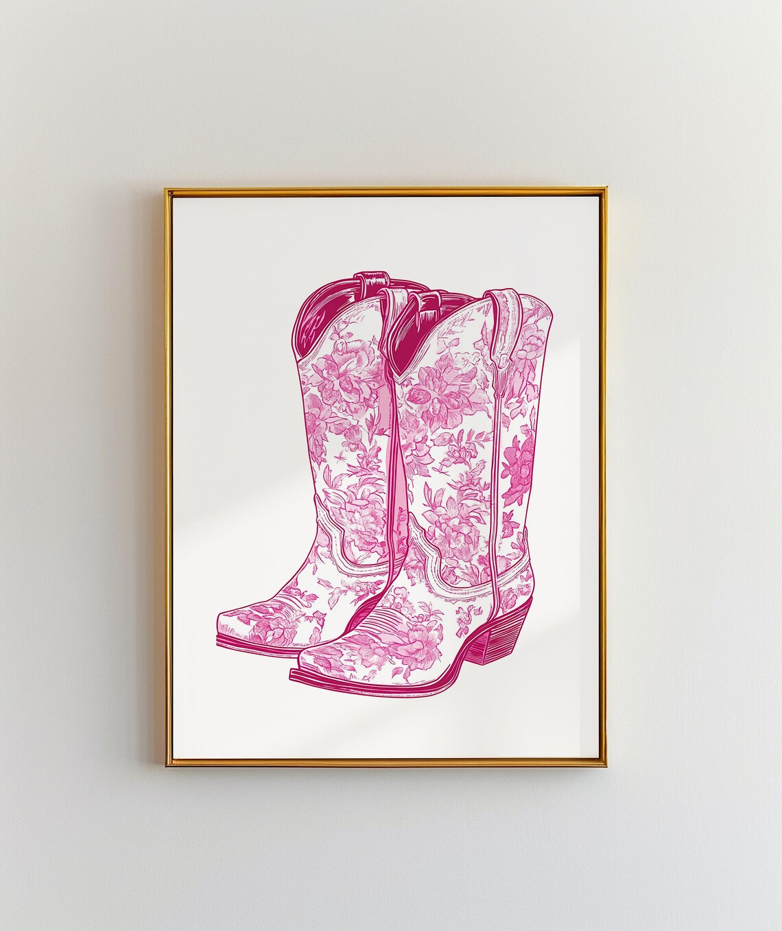 Pink Floral Cowgirl Boots Western Line Art Cowboy Chic Wall Art - Image 2