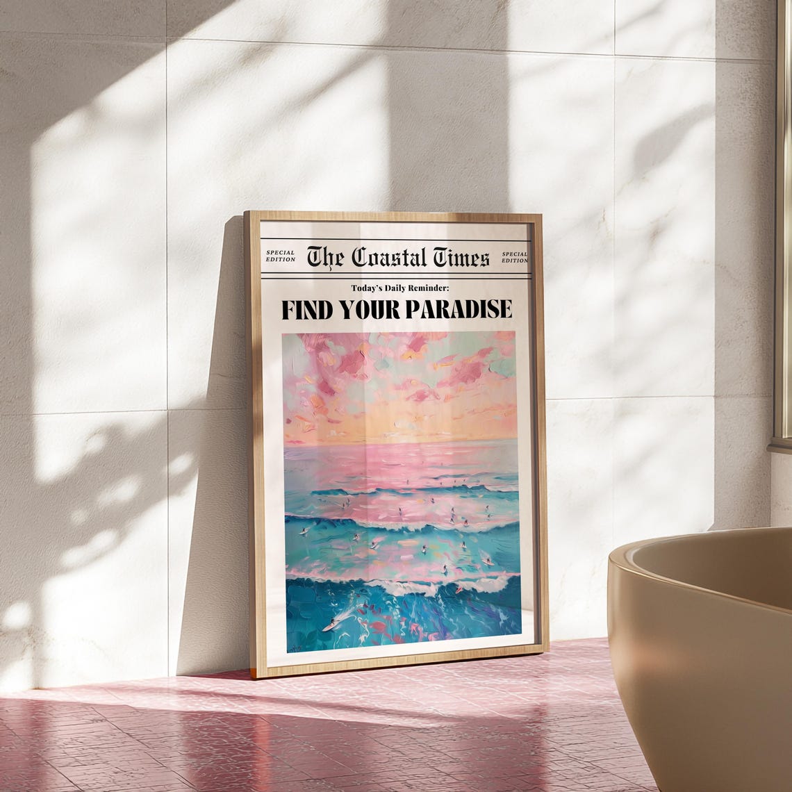 Find Your Paradise Coastal Times Surfer Sunset Daily Wall Art - Image 4