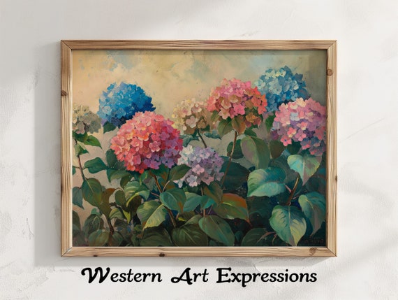 Hydrangeas Still Life Vintage Flower Painting Floral Canvas Print Hydrangea Wall Art Botanical Decor