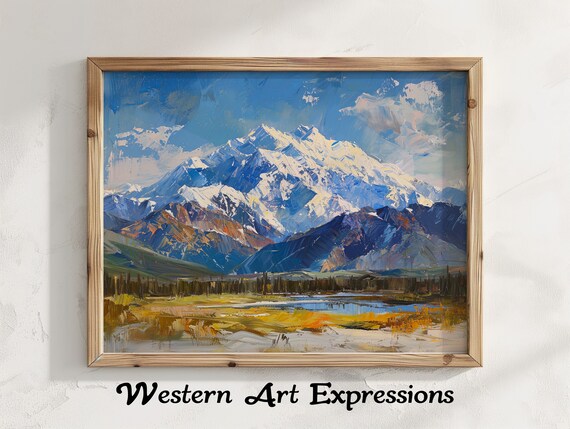 Denali Peak Snow Capped Majesty Over Autumn Tundra Oil Art Poster