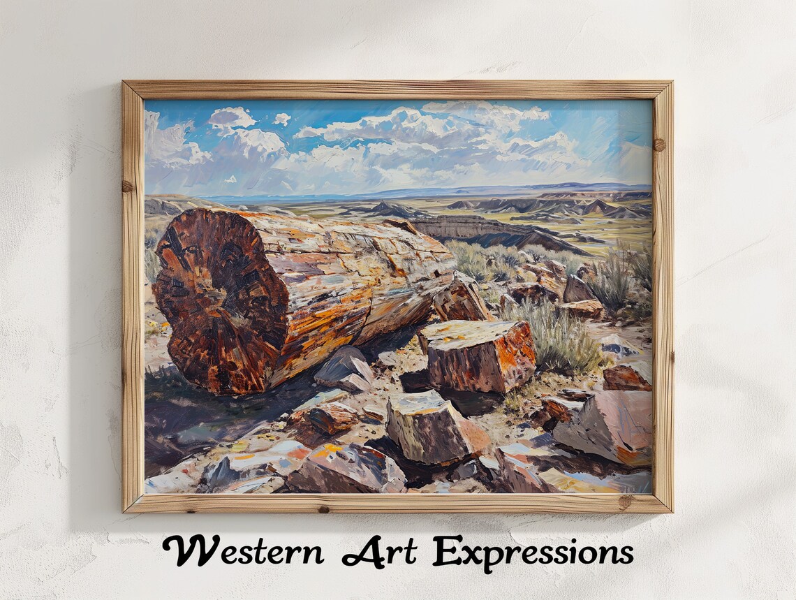 Petrified Logs in a Desert Canyon National Park Oil Painting Landscape Poster