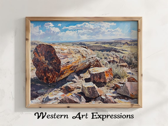 Petrified Logs in a Desert Canyon National Park Oil Painting Landscape Poster