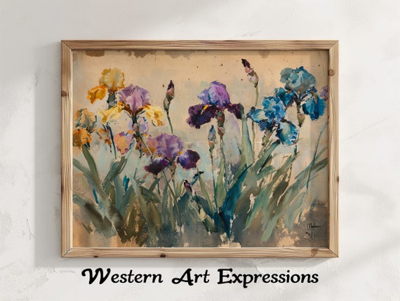 Colorful Iris Flower Watercolor Painting Floral Wall Art Decor Botanical Print Home Decoration Garden Lover