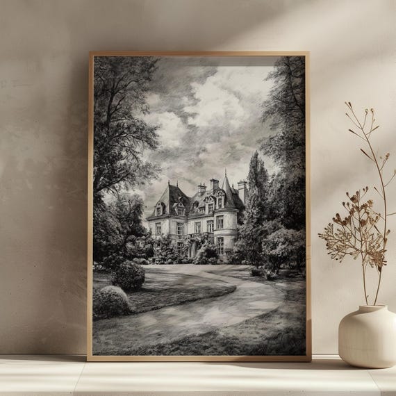 Vintage French Garden Print Wall Art Paris Architecture Sketch Poster Neutral Minimalist European Home Decor Antique Botanical Artwork