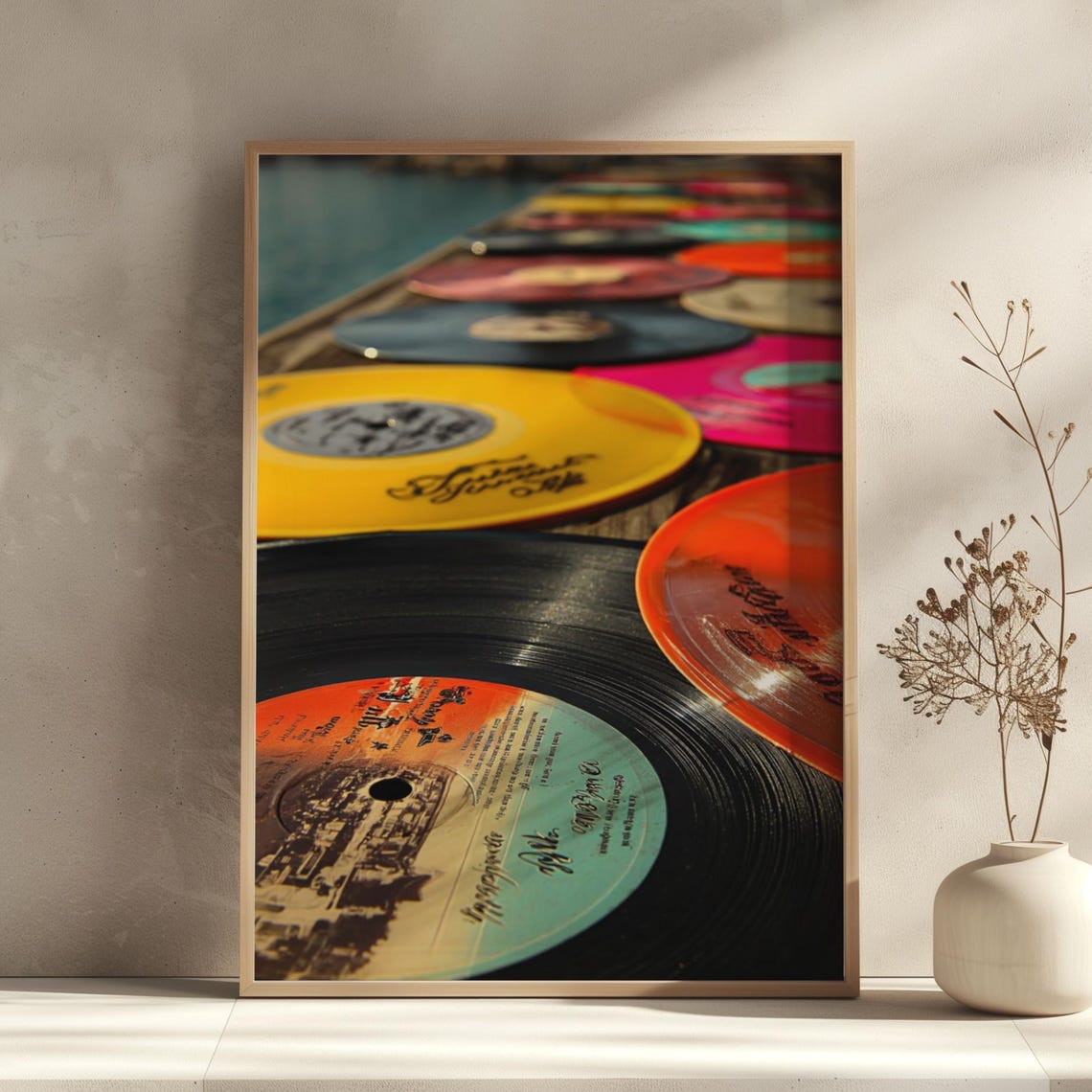 Colorful Vinyl Records Row Retro Music Collector Gifts Wall Art
