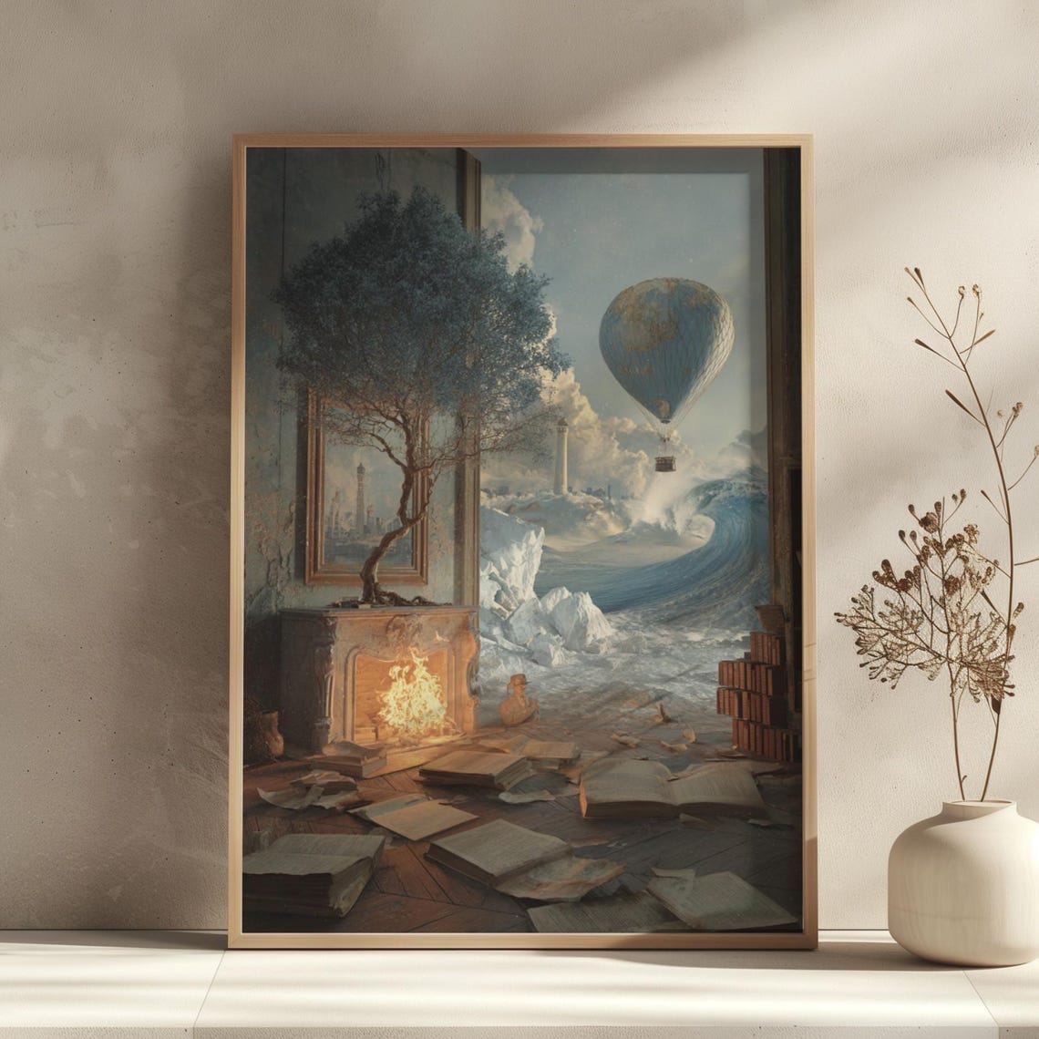 Surreal Window Dreamscape Ocean Wave Memory Oil Painting Poster
