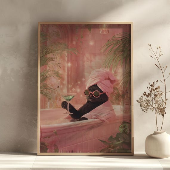 Funny Black Cat Bathroom Art Print Humorous Wall For Cute Toilet Decor Poster Animal