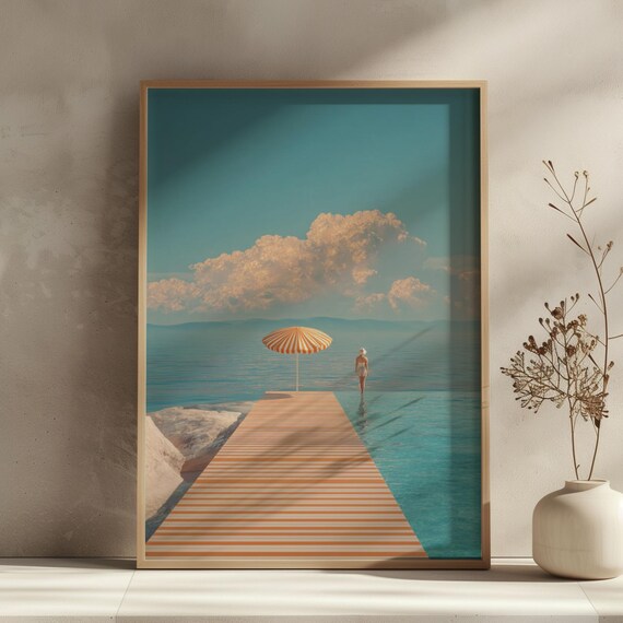Retro Swimming Pool Poster For Swimmers Summer Wall Art Minimalist Sea Swim Decor Vintage Illustration Fun Beach