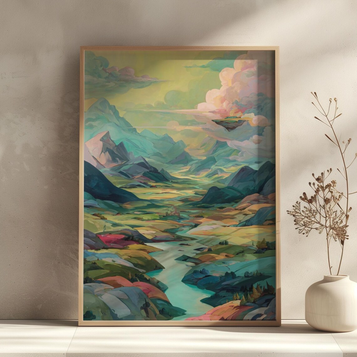 Midcentury Southwestern Valley Rainbow Dreams Landscape Art Print