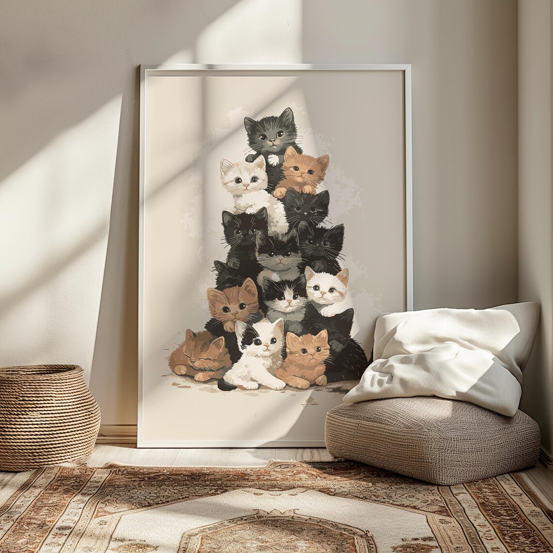 Cute Kittens Stacked Together Wholesome Vintage Cat Art Poster - Image 2