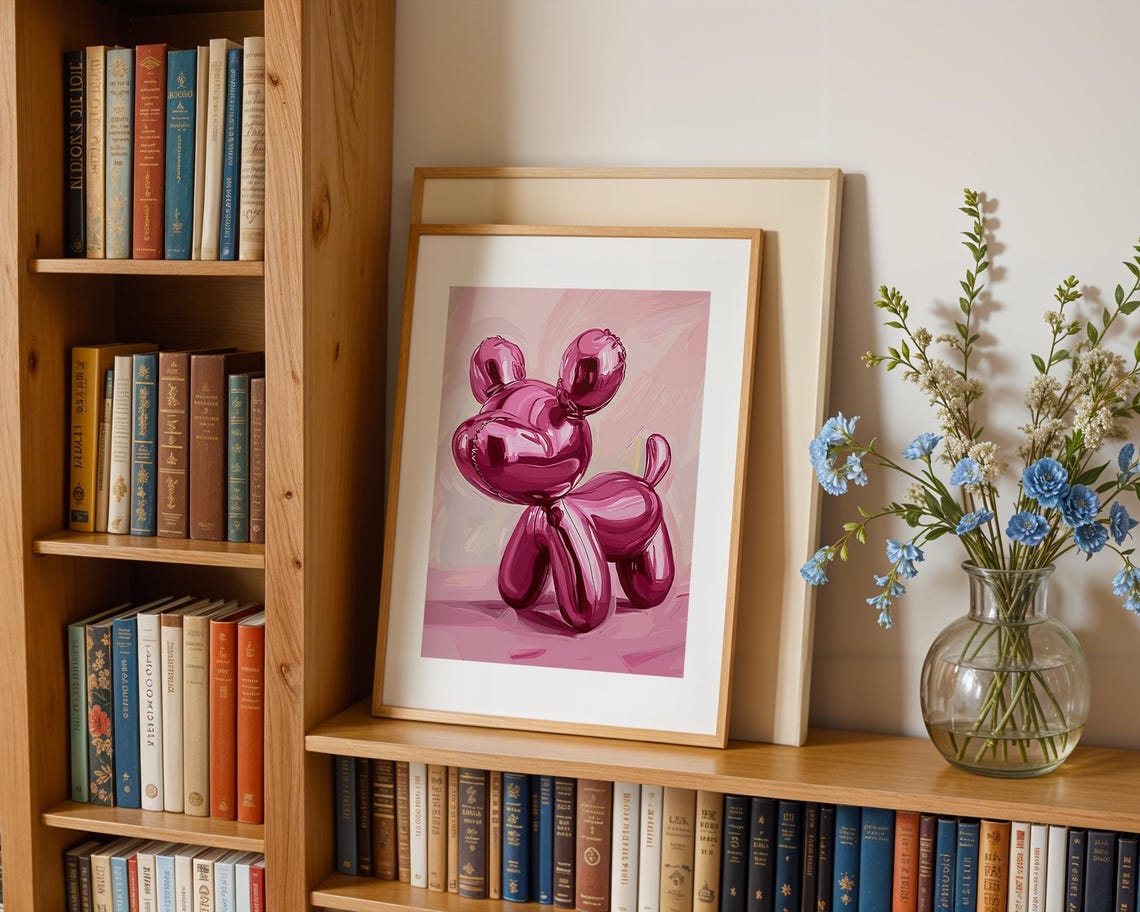 Trendy Pink Balloon Dog Vintage Poster Balloon Puppy Poster Dog Wall Art Retro Painting Bedroom Decor Teens Girl Nursery Wall Decor - Image 3