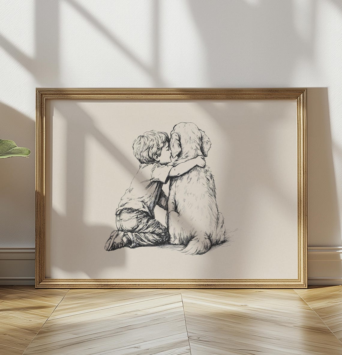 Golden Retriever And Boy Nursery Print Dog Nursery Art Kids Room Retro Poster Dog Sketch Art Neutral Dog Drawing Boys Room Decor - Image 3
