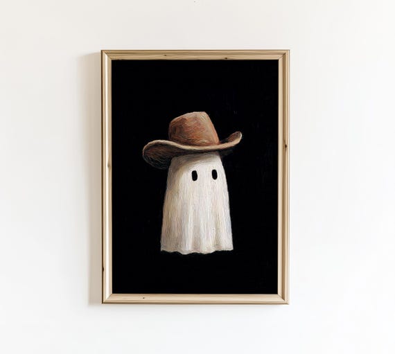 Cute Cowboy Poster Vintage Wall Art Western Halloween Painting Autumn Print Moody