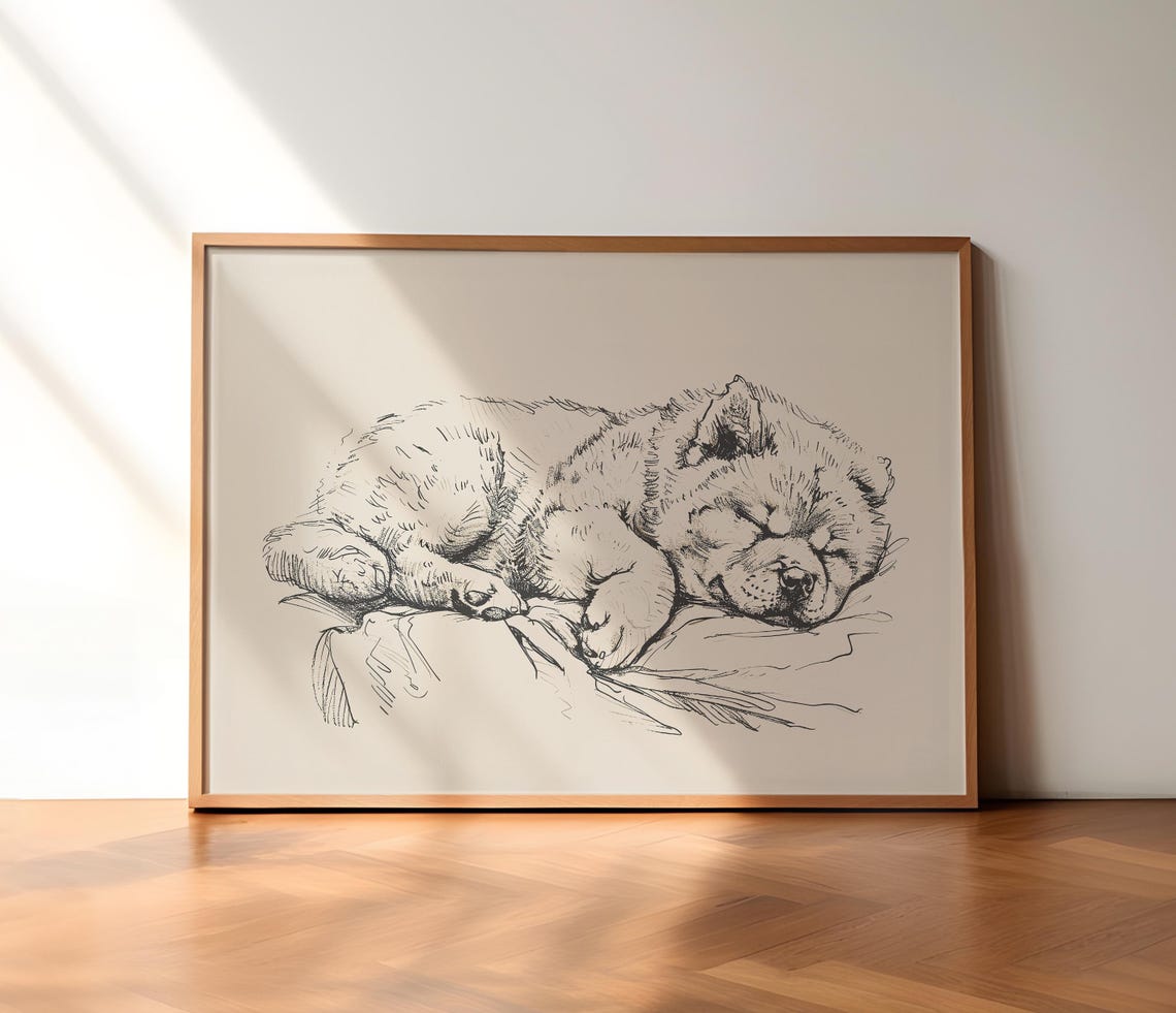 Sleeping Dog Nursery Art Girls Room Vintage Poster Chow Chow Wall Art Boys Room Decor Baby Nursery Print Dog Drawing Dog Painting - Image 2