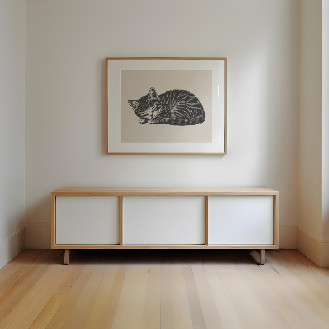 Sleeping Tabby Cat Bold Ink Drawing Cozy Vintage Sketch Poster - Image 2