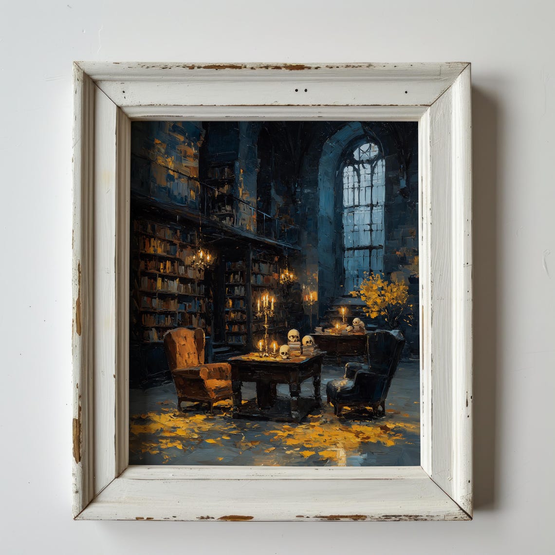 Dark Academia Library Oil Painting Autumn Art Moody Gothic Decor Vintage Scene Cozy Fall Wall 257
