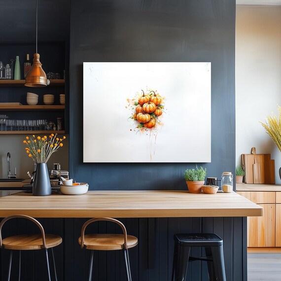 Mini Pumpkins Watercolor Harvest Autumn Fall Kitchen Decorative Art Poster