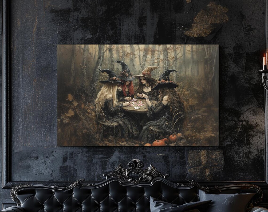 Witches Card Night Forest Night Painting Art Print