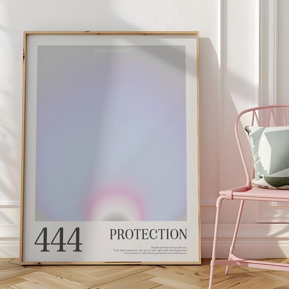 444 Angel Number Protection Gray Aura Gradient Affirmation Poster