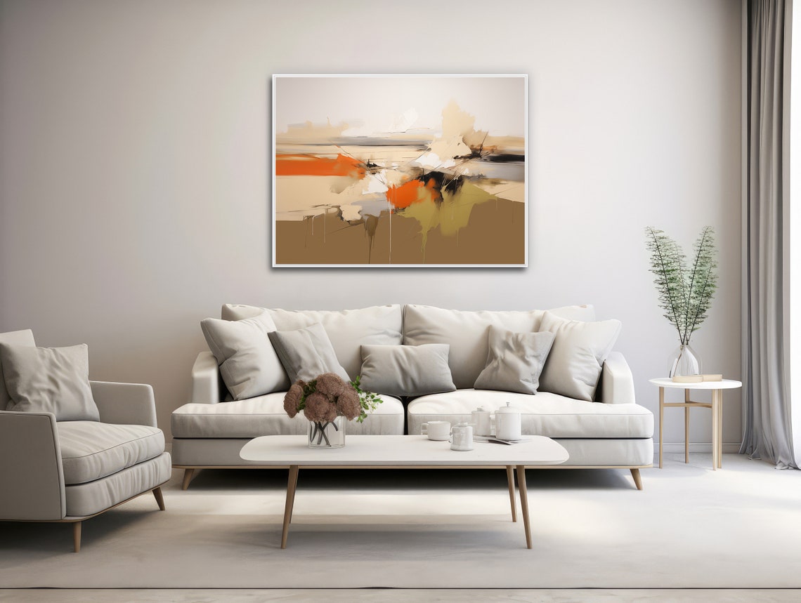 Abstract Desert Earth Tones Beige Orange Minimal Landscape Poster - Image 3