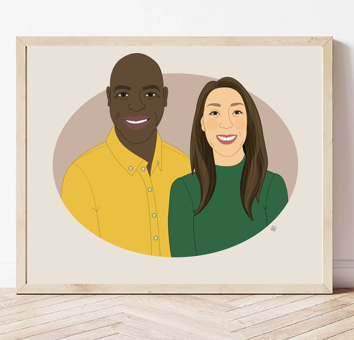Bearded Couple Smiling Custom Illustrated Couple Portrait Poster - Image 3