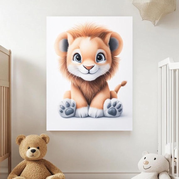 Cute Baby Lion Cub Nursery Art Adorable Jungle Safari Animal Poster