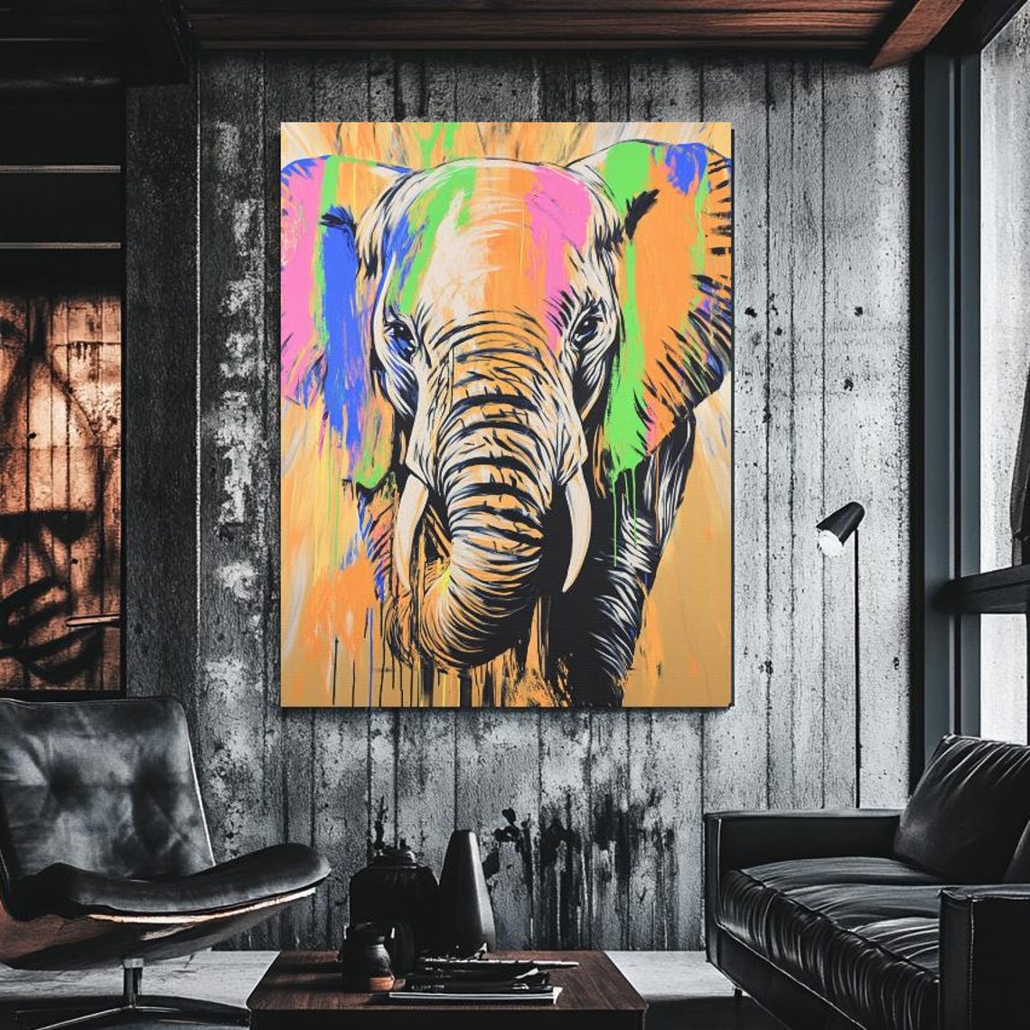 Graffiti Elephant Colorful Street Art Safari Animal Wall Art Canvas