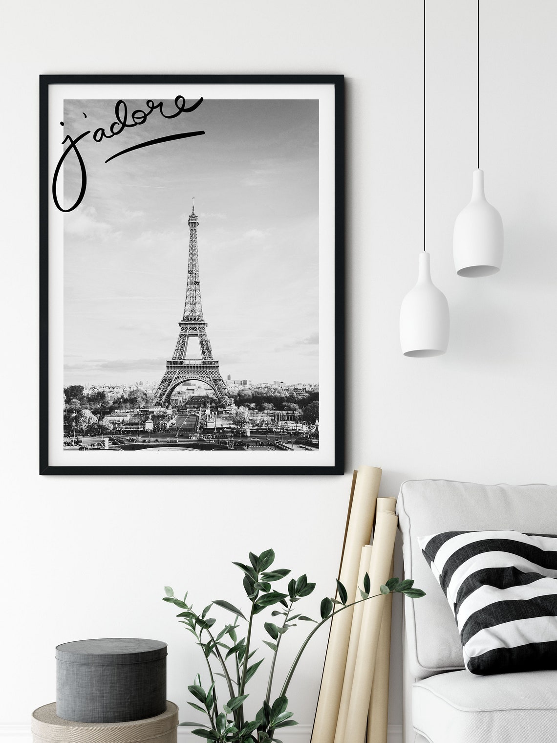 Paris Eiffel Tower J Adore Black And White Romantic Script Poster - Image 2