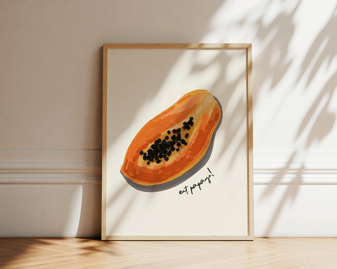 Papaya Fruit Art Print Poster Tropical Fruit Kitchen Wall Art Fruit Print Trendy Retro Poster Minimalist Kitchen Decor Papaya Poster