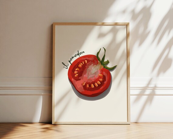 Pomodoro Poster Tomato Print Kitchen Vegetables Art Print Poster Minimalist Kitchen Wall Art Italian Food Poster Trendy Retro Poster